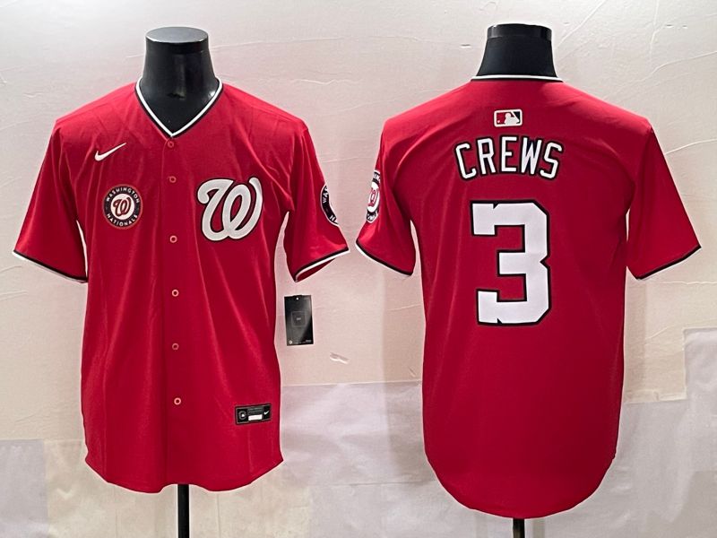 Men 2025 Washington Nationals #3 Crews Red Game Nike MLB Jersey style 6